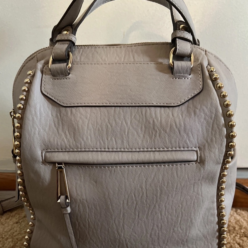 Jessica Simpson Gray and Gold Studded Backpack/Purse Soft Faux Lesther
